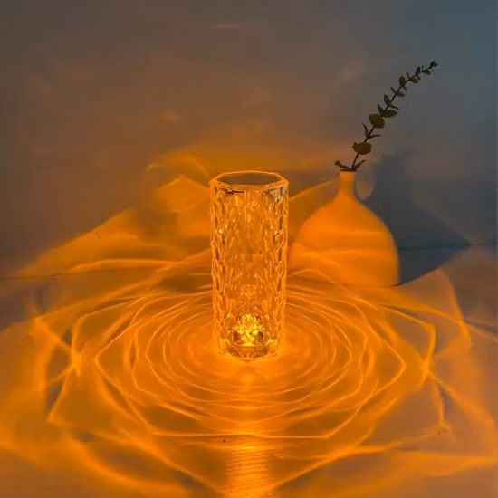 Lámpara de mesa rosa con control táctil de cristal LED de acrílico con control remoto regulable para interiores