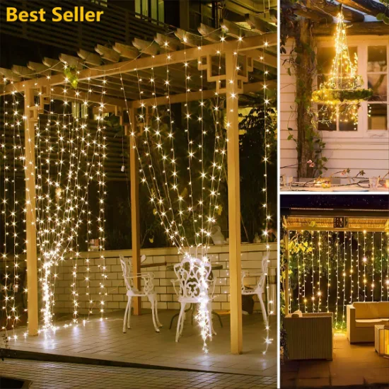 3m X 3m 300 LED al aire libre hogar blanco cálido Navidad guirnalda decorativa cortina de hadas guirnaldas luces de fiesta para boda
